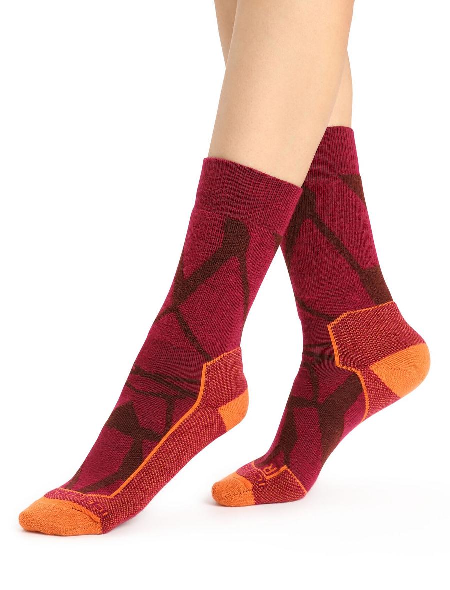 Women\'s Icebreaker Merino Hike+ Medium Crew Fractured Landscapes Socks Cherry / Espresso | CA 1541OKIR